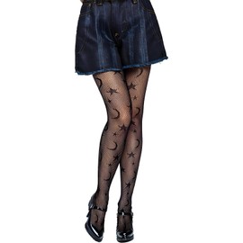 Larrel Funky Tights, Star And Moon Shape Tights Fishnets Cute Patterned Tight Stockings Lace Tight Lace Leggings Pantyhose Gothic Tightes Fishnet Leggings Fish Nets Legging for Women Girl (Black)