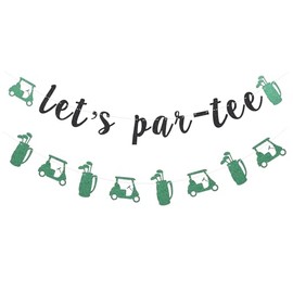 Glitter Golf Themed Banner Let's Par-Tee Banner for Golf Birthday Party Supplies Boy Girl Baby Shower Decorations - Black and Green