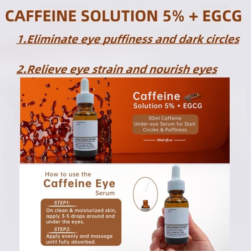 New Caffeine Solution 5%+ EGCG, Facial Caffeine Eye Serum, Moisturizing
