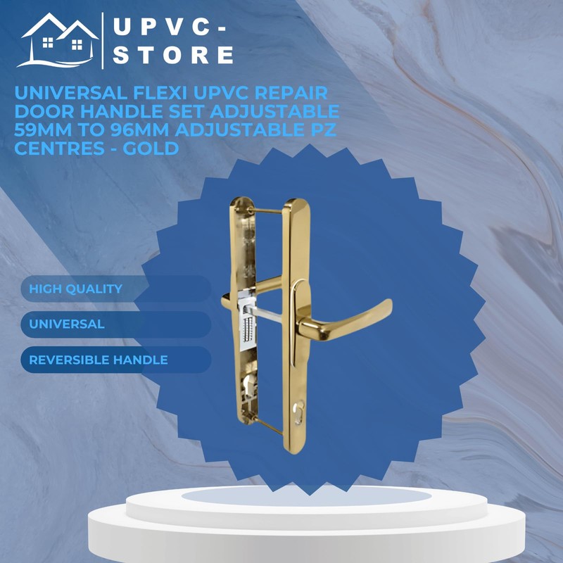 Gold Universal Flexi UPVC Repair Door Handle Set Adjustable 59mm