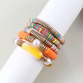 Harry and Henry Multi-colored Boho Stackable Bracelet Set for Women - 5 Count, 7 Inches Each