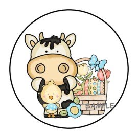 PartyMommy 30 CUTE EASTER ENVELOPE SEALS LABELS STICKERS 1.5" ROUND COW BABY CHICK BASKET