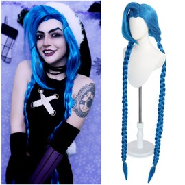 HUNIGIR Blue Braid Wig Long Blue Cosplay Wig Braid Anime Hair with Side Bangs Women Girls Heat Resistant Synthetic Hair