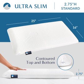 Bluewave Bedding Ultra Slim Gel Memory Foam Pillow for Stomach and Back Sleepers - Thin, Flat Design for Cervical Neck Alignment and Deeper Sleep (2.75-Inches Height, Standard Size)