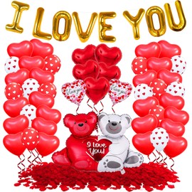 KatchOn, Teddy Bear I Love You Balloons Set - Pack of 55 | Red Rose Petal Pack of 2000, Red Heart Balloons for Romantic Decorations Special Night | Propoasl Decorations | Happy Anniversary Decorations