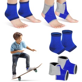 Tarpop 2 Pairs Kids Ankle Brace Set Foot Support Stabilizer Wraps Protector Guard Knitted Ankle Sleeve Sock Support Ankle Support Ankle Brace for Ankle Compression Socks for Injury Prevention (Blue)