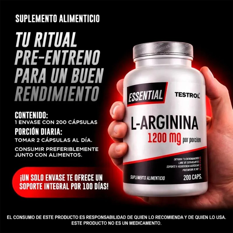 Arginina Essential Suplemento Aminoácido 1200mg Cápsulas Puras Apoyo Rendimiento Físico