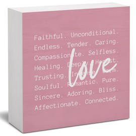 FLVGE Valentines Day Decor, Pink Love Wooden Box Sign, Valentines Day Decorations for Home Table Shelf Mantel Fireplace Wedding Party Supplies 5x5