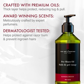 The Art of Shaving Pre Shave Beard Oil - Shaving Oil for Men, Protects Against Irritation and Razor Burn, Clinically Tested for Sensitive Skin, Sandalwood, 8.1 Fl Oz