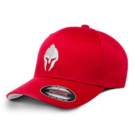 Dion Wear Men's Baseball Cap Spartan Warrior, Mid Profile, Red Hat with White, Large/X-Large