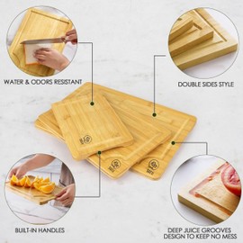Cutting Boards for Kitchen - Bamboo Cutting Board Set of 3, Cutting Boards with deep Juice Grooves, Thick Chopping Board for Veggies, Meat, Easy Grip Handle