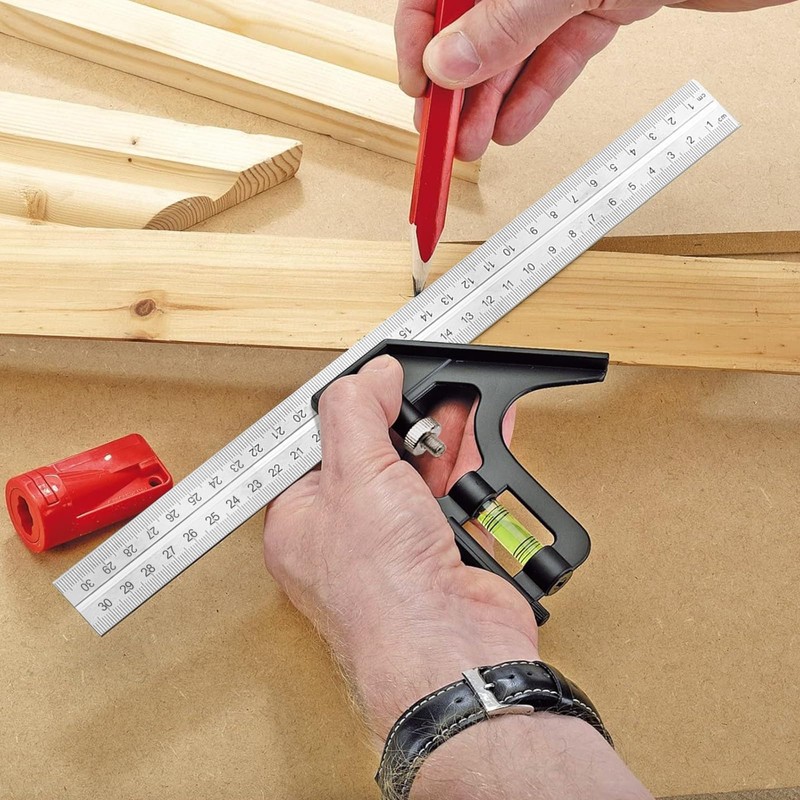 Square Ruler Tool Set, Combination Square Carpentry Tools with 12Inches/300mm