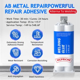 Metal Glue, 1.76 oz 2 Part AB Liquid Filler, Heavy Duty Welding Marine Epoxy, Cast Metal, Plastic, Stainless Steel, Ceramic, Cement, Wood, Strong as Steel (3 pcs)