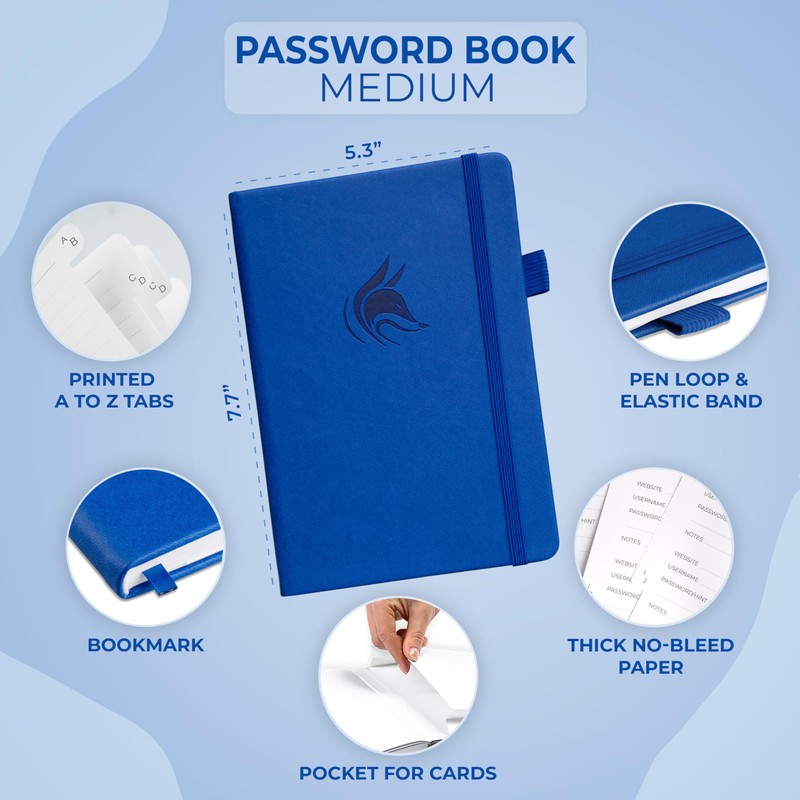 Clever Fox Password Book with alphabetical tabs. Internet Address Organizer