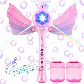 deAO Bubble Machine, Electric Magic Wand Bubble Machine with Music and Light, Princess Bubble Stick for Girls, Bubble Toy with Soap Bubbles Liquid, Christmas Birthday Gift