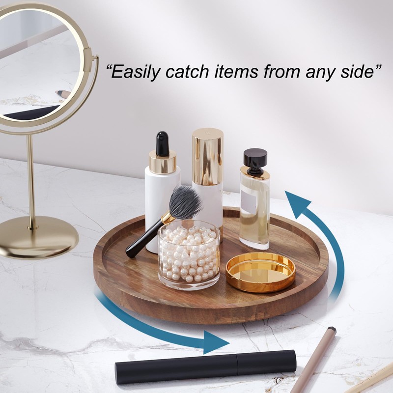 VERTORGAN Lazy Susan Organizer for Kitchen,Acacia Wood Turntable for Cabinet,