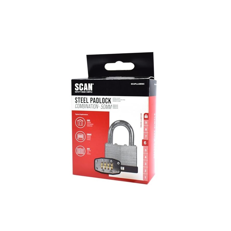 SCAN SCAPLLAM50C Steel Padlock, Silver