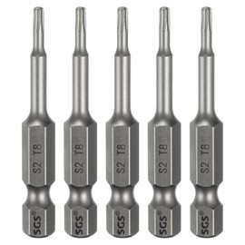 HARFINGTON 5pcs T8 Torx Head Screwdriver Bit 1/4" Hex Shank 2" (50mm) Long Magnetic No Hole Tip Tamper Proof 6 Point Star Screw Driver Drill Bits S2 Steel Industrial Power Screwdrivers