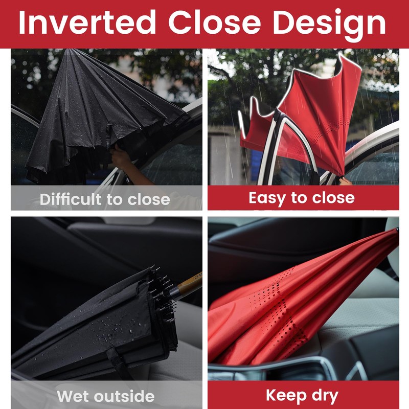 G4Free 62 Inch Large Reverse Umbrella with C-Shaped Handle, Windproof