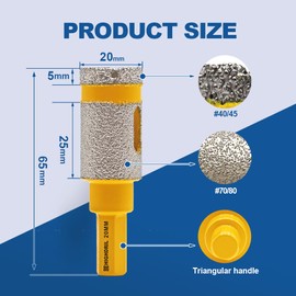 HIGHDRIL Diamond Finger Milling bit - 4/5inch (20MM) Dry Core Drill Bit for Drilling Milling Enlarging Holes in Ceramic Porcelain Tile Marble Granite Artificial Stone (Triangular Shank)