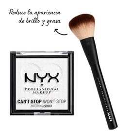 NYX Professional Makeup Combo: Polvo compacto matificante Can't Stop Won't Stop + Brocha para polvo Pro Powder Brush - 2 piezas