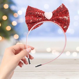 Valentine's Day Headband Bow Headband Heart-shaped Glitter Hairband (Red, One size)