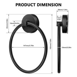 JOMOLA Towel Ring Suction Towel Holder for Bathroom Stainless Steel Kitchen Towel Rail Rack Drill Free Bath Towel Holder Bathroom Accessories Matte Black,2 PCS