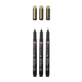 SAKURA Pigma Micron Fineliner Pens Black and Gold Edition 01/03/05 Black Ink (Pack of 3)