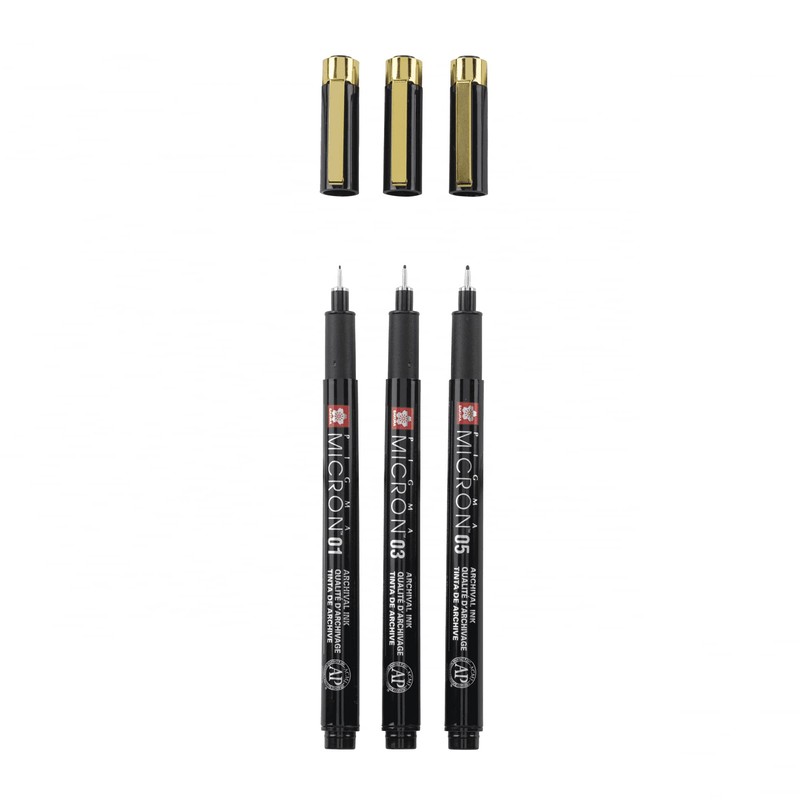 SAKURA Pigma Micron Fineliner Pens Black and Gold Edition 01/03/05
