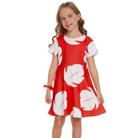 Tbrand Hawaiian Princess Dress Costume for Girls Red Lilo Leaf Dress Kid Summer Party Wear 5-6T