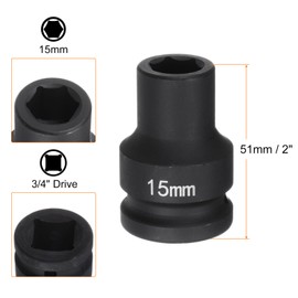 HARFINGTON 6-Point Impact Socket 3/4" Drive 15mm Metric 40Cr Alloy Steel Spindle Axle Nut Impact Socket