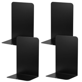 JIANTA Book Ends, Heavy Duty Metal Bookends, 2 Pairs/4 Pieces Book Stopper, Large Book Ends Support for Shelves, Black Non-Slip Bookshelf Holder Stand for Home, Office, Library, School