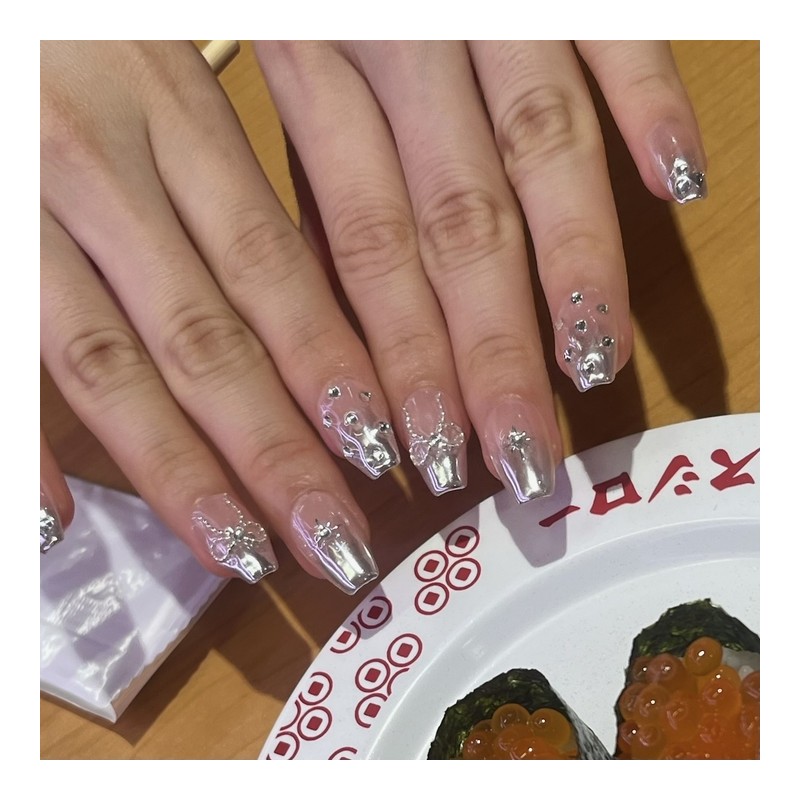 Moonlit Glow Handmade Nail Tips - Coffin Egg / 문릿