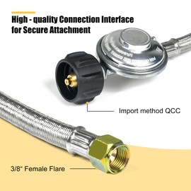 Rixordd 5 Feet Braided Stainless Steel Propane Regulator Hose - QCC1 Connection, Compatible with Most LP Gas Grills, Heaters and Fire Pit Tables - 3/8" Female Flare Nut