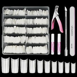 Acrylic Nail Tips Set, Venares 500 Pieces White Nail Tips for Acrylic Extensions Kit Includes Glue, Files, Clippers, Cuticle Pusher - 10 Size