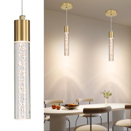 SHINELUX 2-Pack Chandelier, Modern Acrylic Ceiling Pendant Lights, Adjustable 3-Colour Temperature 3000K/4500K/6500K, Gold Finish, Perfect for Kitchen, Dining Room, Cafe, Study, Energy Saving A+ Rated