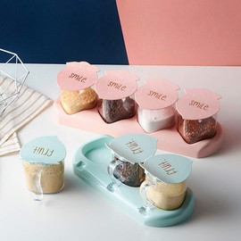 1Set Transparent Spice Rack Salt Pepper Condiment Container for Spice Sugar Pepper