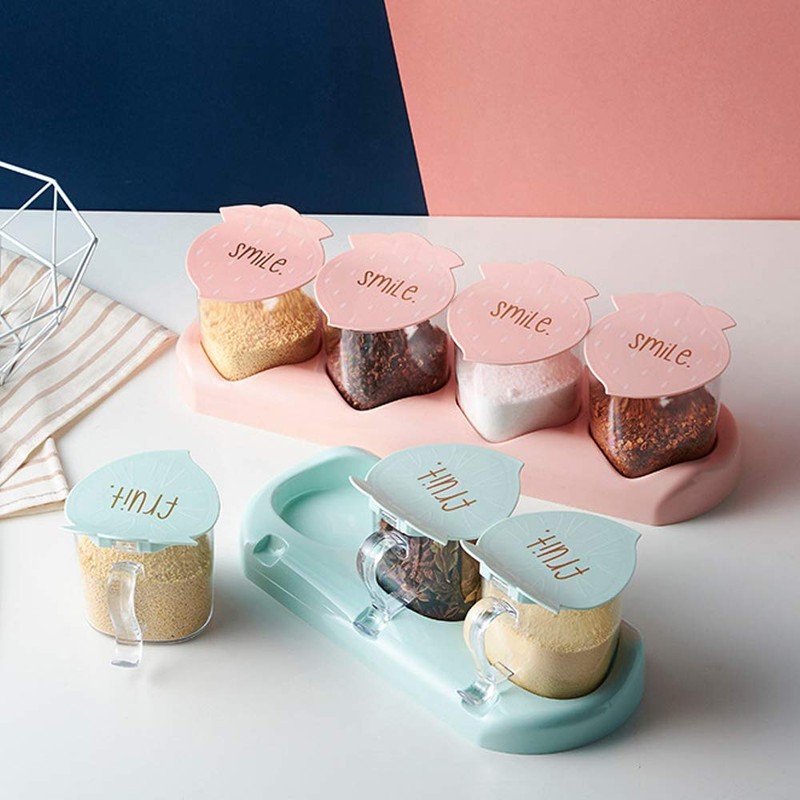 1Set Transparent Spice Rack Salt Pepper Condiment Container for Spice