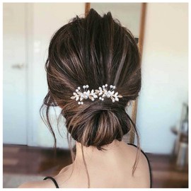 Yheakne Pearl Crystal Wedding Hair Pins Gold Flower Hair Pins Barrette Rhinestone Bridal Hair Clip Pins Decorative Bobby Pins Boho Hair Pin Clip Bridal Hair Accessories for Women and Girls 2 Pieces