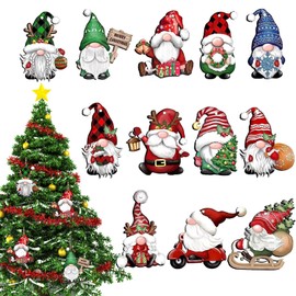 KASESSS Pack of 12 Wooden Pendants Christmas, Santa Claus Gnomes, Christmas Tree Decoration, Wooden Ornaments, Hanging, Christmas Tree Decorations for Christmas Party Decoration