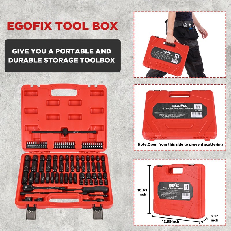 1/4" Drive Impact Socket Set 90 Piece, Metric Socket (4-15mm)