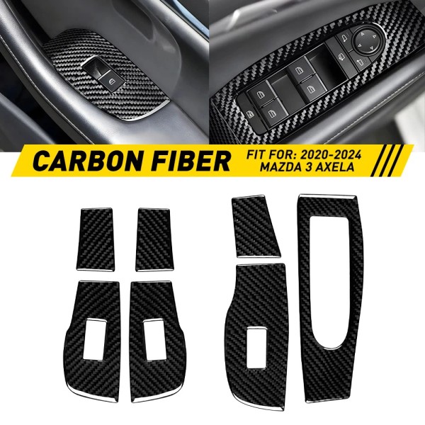 OXILAM Carbon Fiber Window Lift Switch Button Panel Cover For