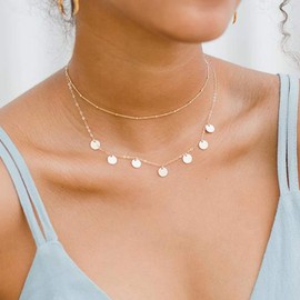 Aisansty Dainty Layered Gold Coin Choker Necklace Handmade Simple Discs Beaded Adjustable Layering Necklaces for Women..