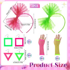 juciasouul 10 Pcs 80s Accessories for Women Lace Headband Neon Errings Fish Net Gloves 80s Outfit for Women for 80 S Retro Party Various Festivals