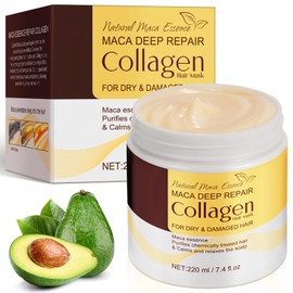 Yniquet Collagen Hair Treatment Mask, Deep Repair Conditioning Hair Mask with Collagen, Maca, Avocado Oil for Dry Damaged Hair, Safe and Nourishing Formula for All Hair Types 7.4 FL OZ
