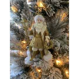Kurt Adler Golden Light Metallic Gold Santa Holding Lantern Ornament New 5”