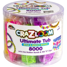 Cra Z Art Cra-Z-Loom Ultimate Tub 8000 Latex Free Rubber Bands and 100 “S” Clips for Making Crafts in Bold and Bright Colors, multi