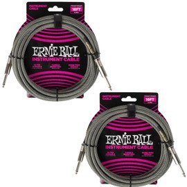 Ernie Ball Braided Instrument Cable Set Straight/Straight Length 18ft in Silver Fox (P06433) - Pack of 2