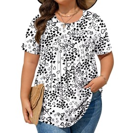 LIXHULT Womens Plus Size Tops Tunic Short Sleeve Round Neck Shirts Pleated Dressy Casual Soft Blouse 1X-5X (White,3XL)