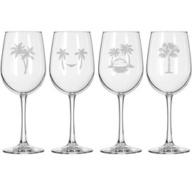 MIP Set of 4 Wine Glass for Red or White Wine Gift Palm Tree Collection (16 oz Tall Stemmed)